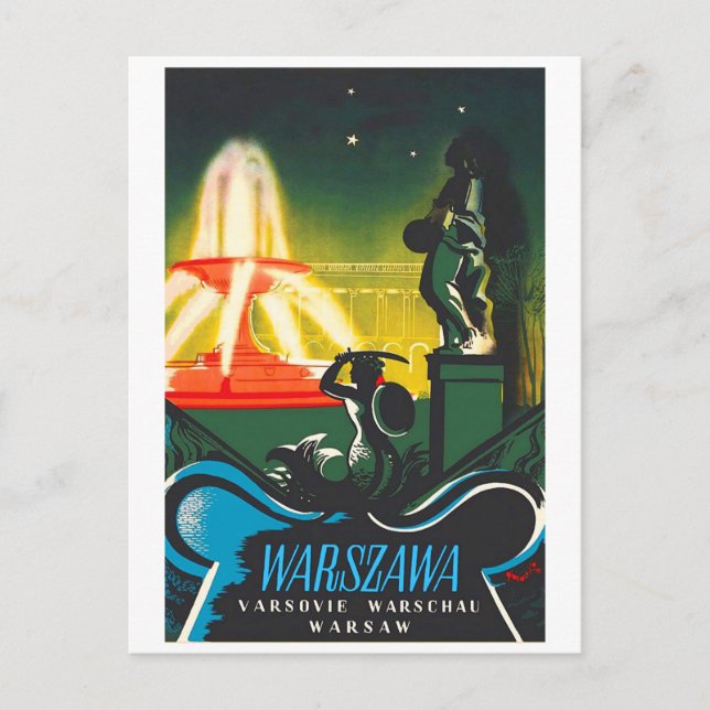 Warsaw, Illuminated Fountain Postcard (Front)