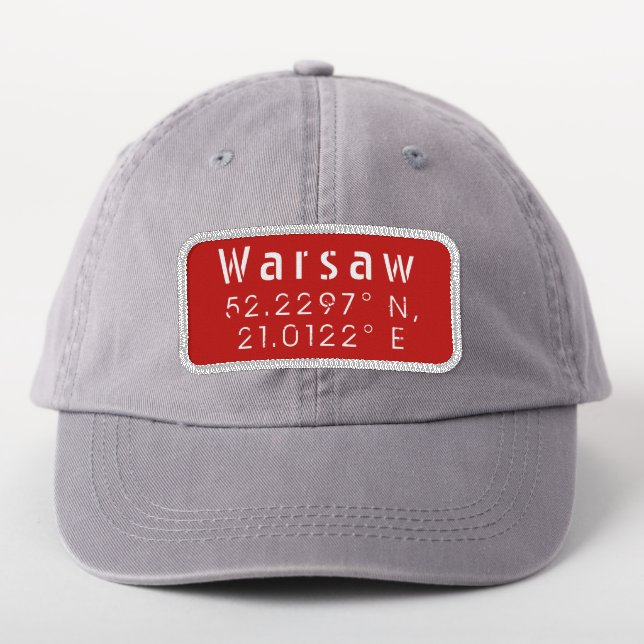 Warsaw Latitude Longitude Iron On Patch (On Headwear)