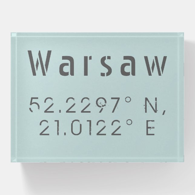 Warsaw Latitude Longitude  Paperweight (Front)
