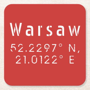 Warsaw Latitude Longitude Square Paper Coaster