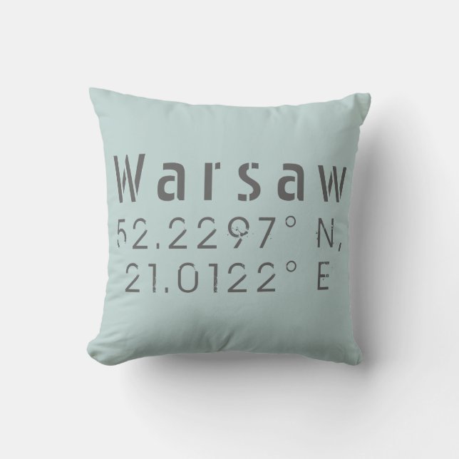 Warsaw Latitude Longitude Throw Pillow (Front)