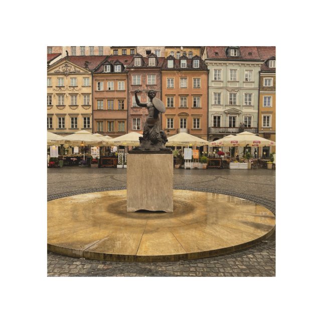 Warsaw Mermaid Statue Old Town Poland  Wood Wall Art (Front)