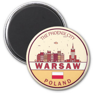 Warsaw Poland City Skyline Emblem Magnet