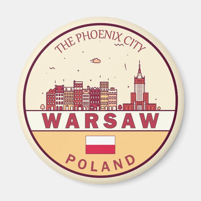 Warsaw Poland City Skyline Emblem Magnet (Front)