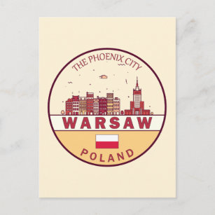 Warsaw Poland City Skyline Emblem Postcard