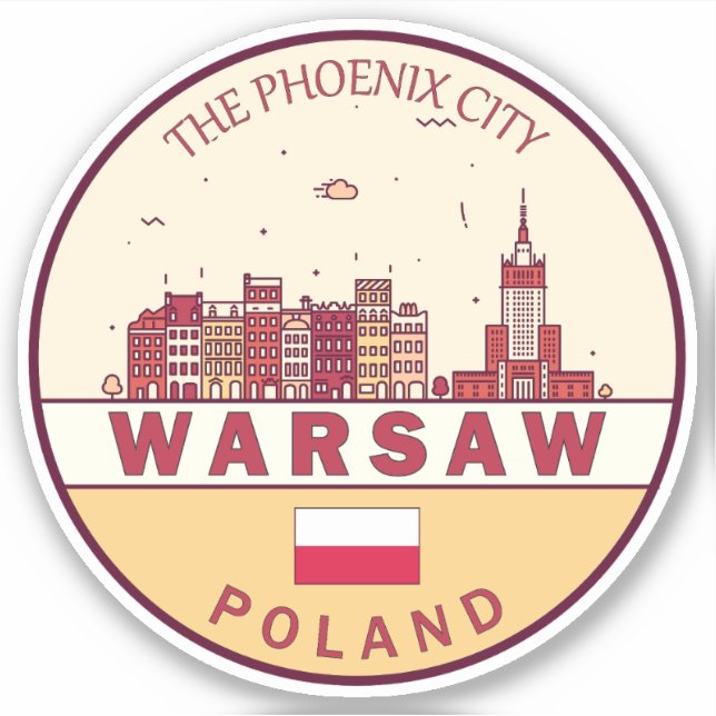Warsaw Poland City Skyline Emblem Sticker (Front)