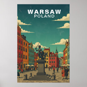Warsaw, Poland Historic Square & Mermaid Statue Poster