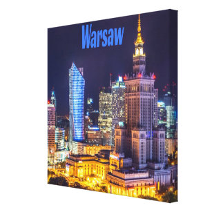 Warsaw Poland Night Skyline Warsaw Spire Canvas Print