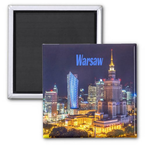 Warsaw Poland Night Skyline Warsaw Spire Magnet