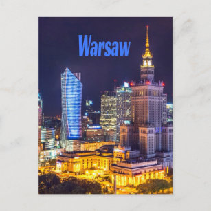 Warsaw Poland Night Skyline Warsaw Spire Postcard