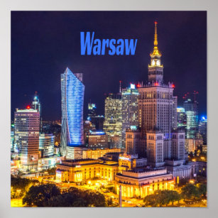 Warsaw Poland Night Skyline Warsaw Spire Poster