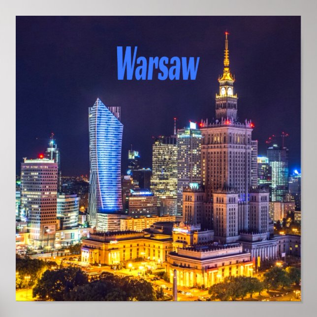Warsaw Poland Night Skyline Warsaw Spire Poster (Front)