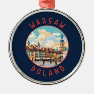 Warsaw Poland Retro Distressed Circle Metal Ornament