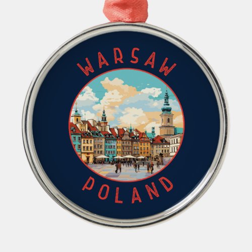Warsaw Poland Retro Distressed Circle Metal Ornament