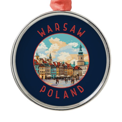 Warsaw Poland Retro Distressed Circle Metal Ornament