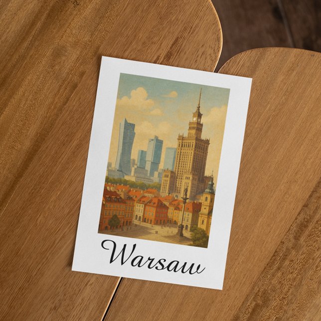 Warsaw Poland Skyline Vintage Illustration Postcard (Warsaw Poland Skyline Vintage Illustration Postcard)