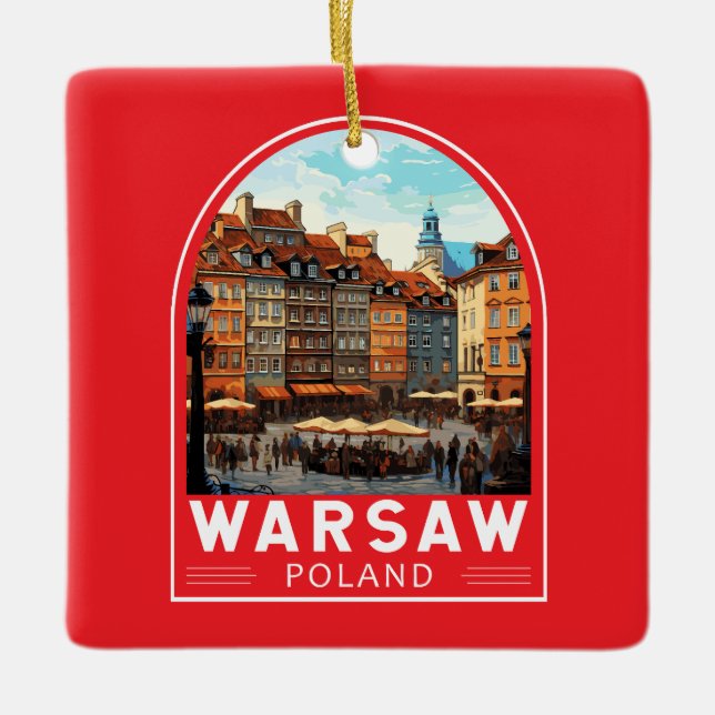 Warsaw Poland Travel Art Vintage Ceramic Ornament (Front)