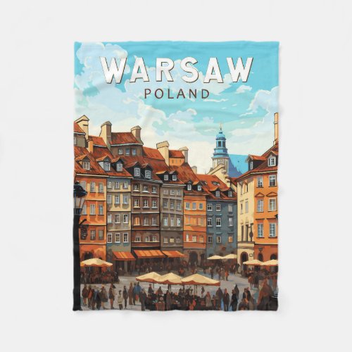 Warsaw Poland Travel Art Vintage Fleece Blanket