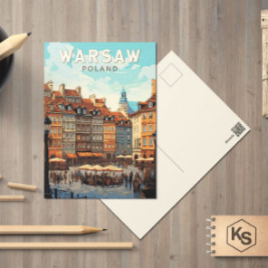 Warsaw Poland Travel Art Vintage Postcard