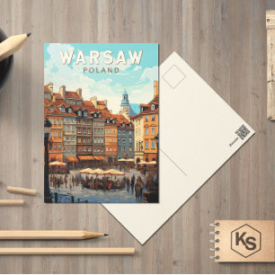 Warsaw Poland Travel Art Vintage Postcard
