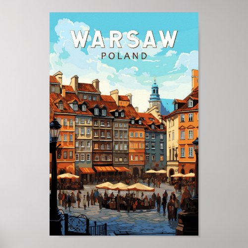 Warsaw Poland Travel Art Vintage Poster