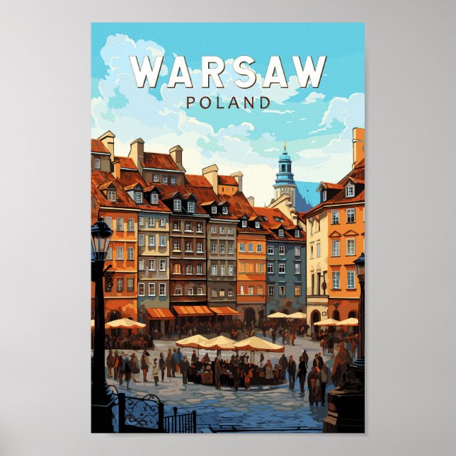 Warsaw Poland Travel Art Vintage Poster (Front)