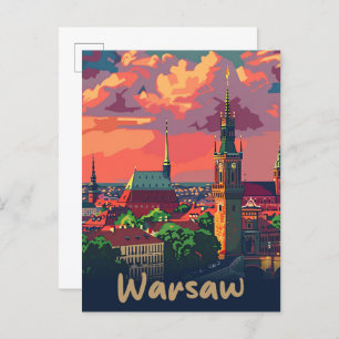 Warsaw Poland Vintage Retro Travel Illustration Postcard