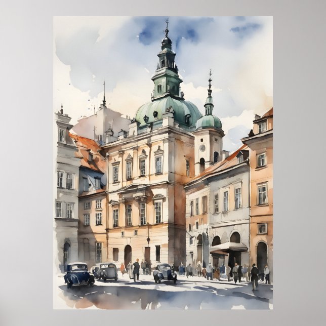 Warsaw watercolor art poster (Front)