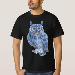 Warter Color Painting Bold Blue Owl T-Shirt
