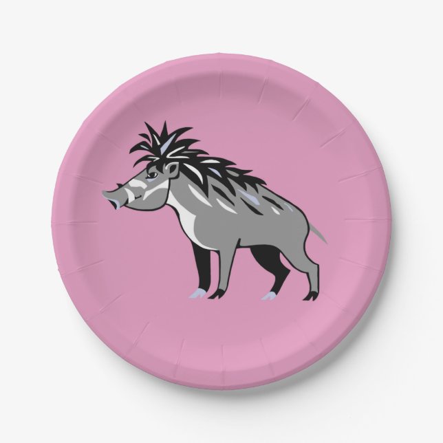 Warthog - Cool pink WARTY PIG -  Animal lover - Paper Plates (Front)