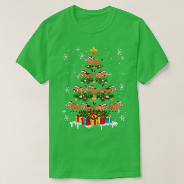 Warthog Santa Xmas Tree Lights Wildlife Ugly Chris T-Shirt (Design Front)