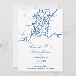 Warwick RI Elegant Navy Blue Wedding Save The Date