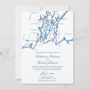 Warwick RI Map Elegant Navy Blue Wedding Invitation