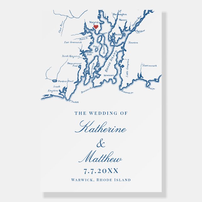 Warwick RI Map Wedding Navy Blue Welcome Sign (Front)