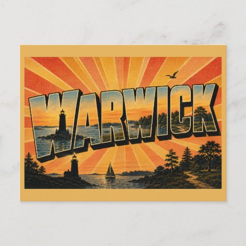 Warwick RI Narragansett Bay Lighthouse Art Postcard