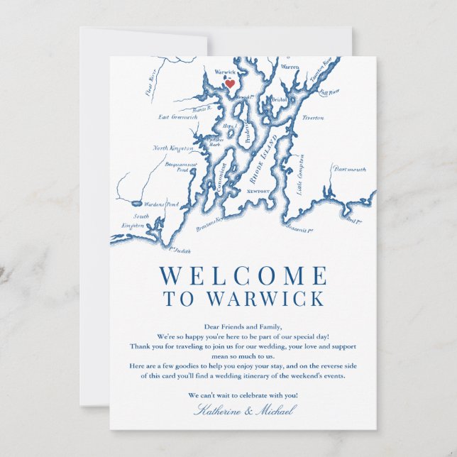 Warwick RI Wedding Welcome Itinerary Navy Blue Thank You Card (Front)
