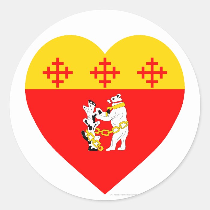 Warwickshire Flag Heart Round Stickers