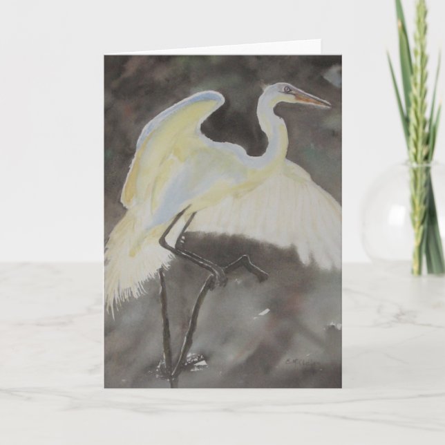 Wary Landing Note Card Watercolor by E.McClellan (Front)