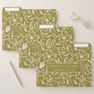 Wasabi Green Abstract Boho Floral Pattern 