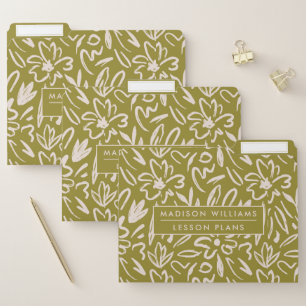 Wasabi Green Abstract Boho Floral Pattern File Folder