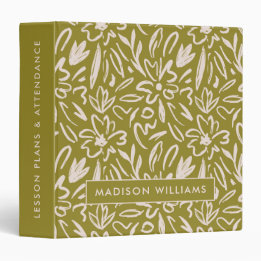 Wasabi Green Abstract Boho Pattern Teacher Planner 3 Ring Binder