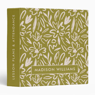 Wasabi Green Abstract Boho Pattern Teacher Planner 3 Ring Binder