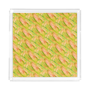 Wasabi Green Earthy Art Abstract Floral Acrylic Tray