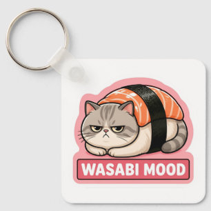 Wasabi Mood Funny Grumpy Cat Sushi Meme Keychain