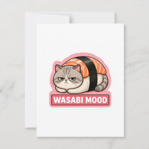 Wasabi Mood Funny Grumpy Cat Sushi Meme Note Card
