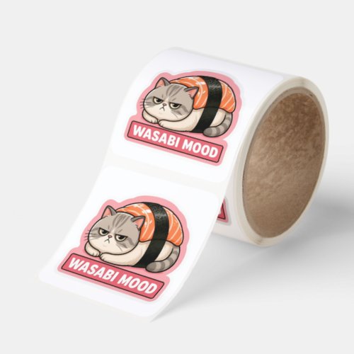 Wasabi Mood Funny Grumpy Cat Sushi Meme Square Sticker
