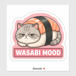 Wasabi Mood Funny Grumpy Cat Sushi Sticker