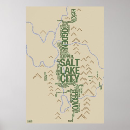 Wasatch Front Utah typographic map Poster
