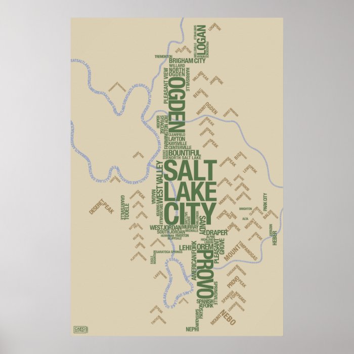 Wasatch Front (Utah) typographic map Posters