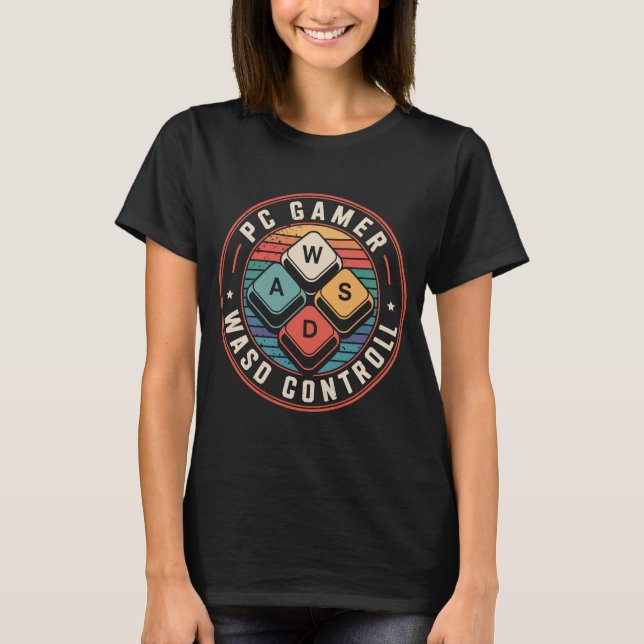WASD PC Gamer Tshirts Retro Gaming Keyboard (Front)